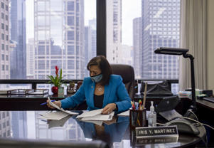 Cook County Court Clerk Iris Martinez works in her Daley Center office on January 6, 2021.