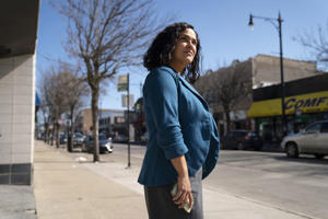 Old. Rosana Rodriguez-Sanchez, 33, on her Albany Park block in 2021.