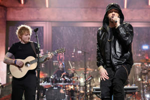 2010 Eminem performs on stage at the 37th Annual Rock and Roll Hall of Fame Induction Ceremony at the Microsoft Theater on November 5, 2022 in Los Angeles, California.