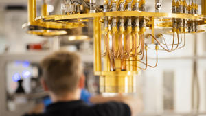 This cryostat produces extremely low temperatures for quantum experiments. (Photo by Microsoft/John Brecher)