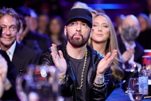 Inductee Eminem attends the 37th Annual Rock and Roll Hall of Fame Induction Ceremony at the Microsoft Theater on November 5, 2022 in Los Angeles, California.