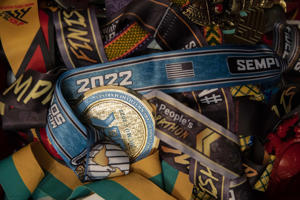 Jill Jamieson shows off her marathon tires at her home in Arlington, Washington (Amanda Andrade-Rhodes for The Washington Post)