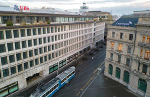 PHOTOS: The buildings of the Swiss banks UBS and Credit Suisse can be seen on Paradeplatz in Zurich.