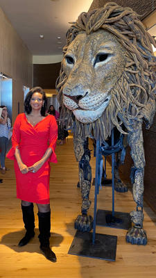 Lauren Green, Fox News religious correspondent, with one of the big puppets in the Logos Theatre's production. Lauren Green/Fox News