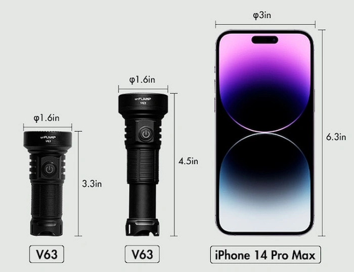 urFlamp V63 tactical flashlight dimensions