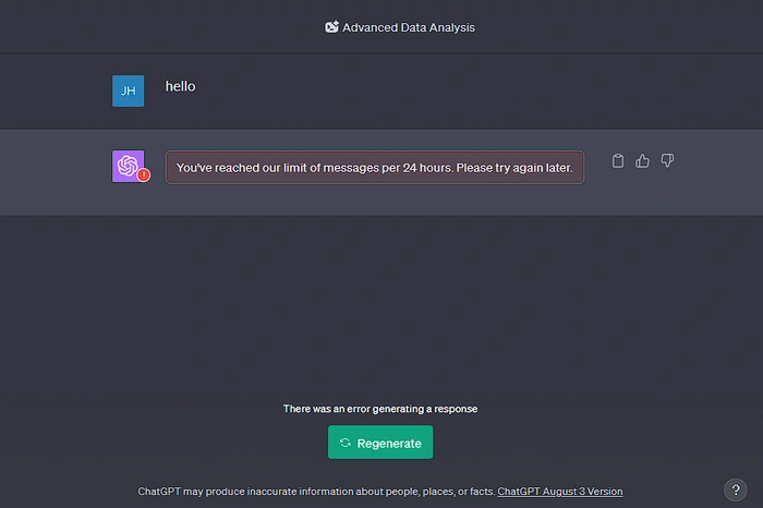 OpenAI ChatGPT You’ve reached our limit of messages per 24 hour