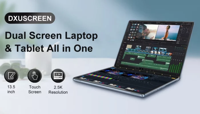 Dxuscreen dual screen touchscreen laptop and tablet